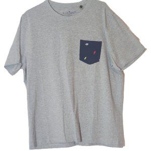 Tailor Vintage Men T-Shirt Short Sleeve Solid Gray Size Large One Pocket